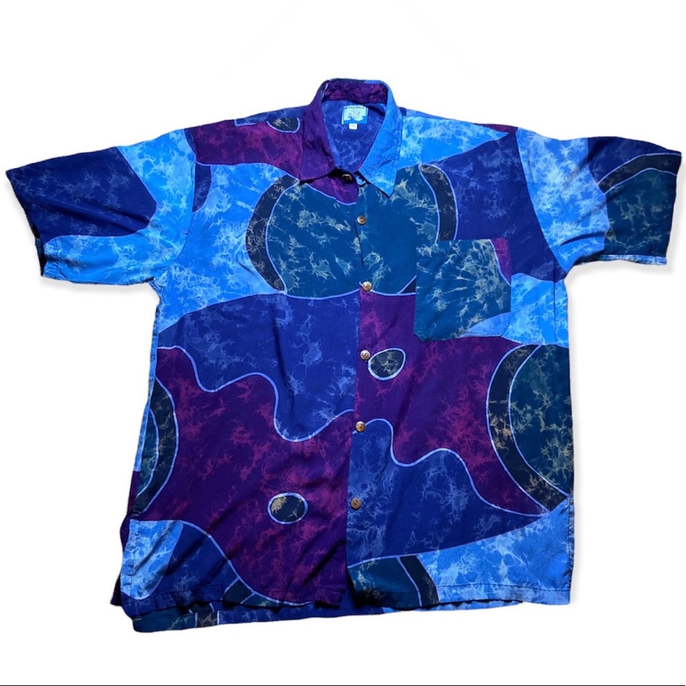 VINTAGE 1990'S ENDEAVOR CRAZY PRINT SHORT SLEEVE SHIRT XL Psychedelic Festival